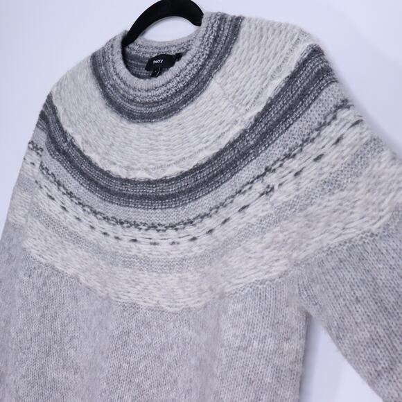 THEORY Fair Isle Sweater Melange Light Grey Wool Blend Long Sleeve Women's P/00 - Picture 6 of 11